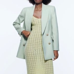 Zara Textured Double Breasted Blazer Size XS (Blue/Green)